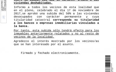 Información sobre la subida del IBI de carácter urbano a las viviendas deshabitadas