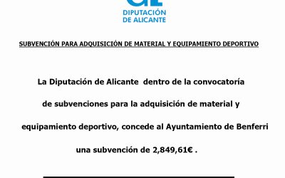 Suvbención para la adquisición de material y equipamiento deportivo